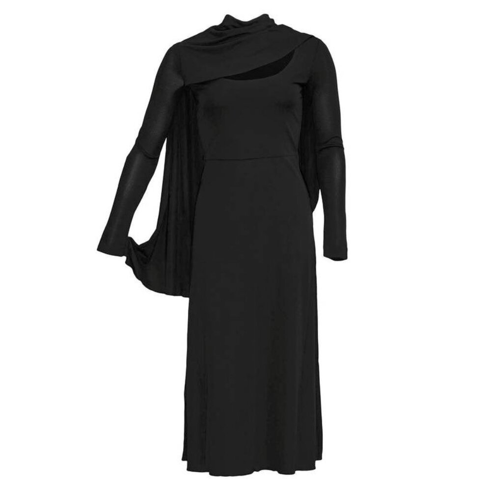 Tiger of Sweden Tyyni Black Jersey Long-Sleeve Cape Midi Dress